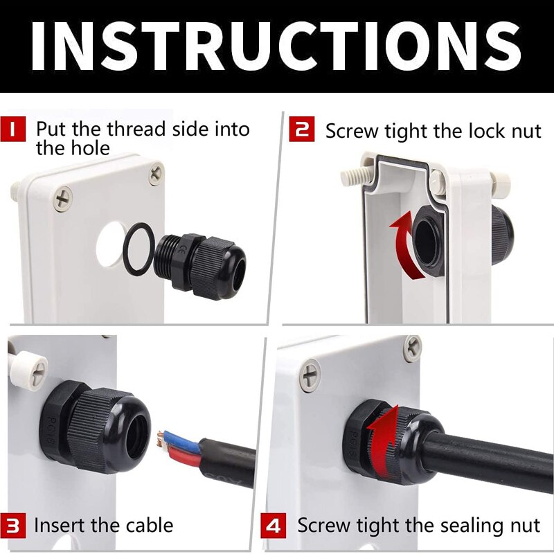 50PCS Waterproof Black Cable Gland Adjustable 3-16mm Cable Connectors PG7 PG9 PG11 PG13.5 PG16 PG19 Plastic Cable Gland Joints