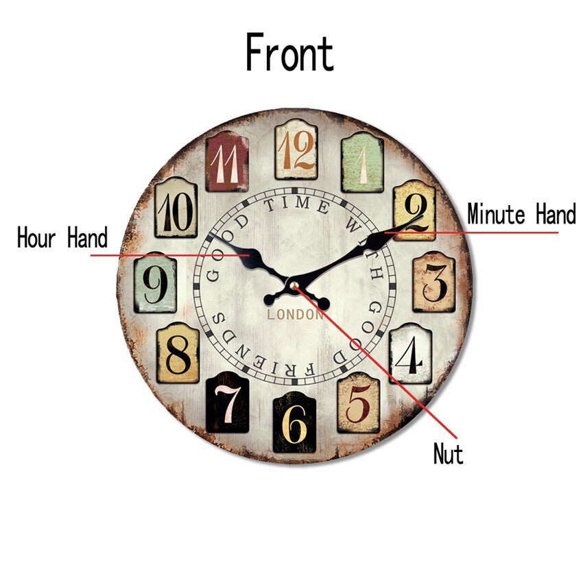 Grote Wandklok Ronde Vintage Wandklok Franse Land Toscaans Decoratieve Non-Tikkende Retro Bloem Roos Stille Stille Klok