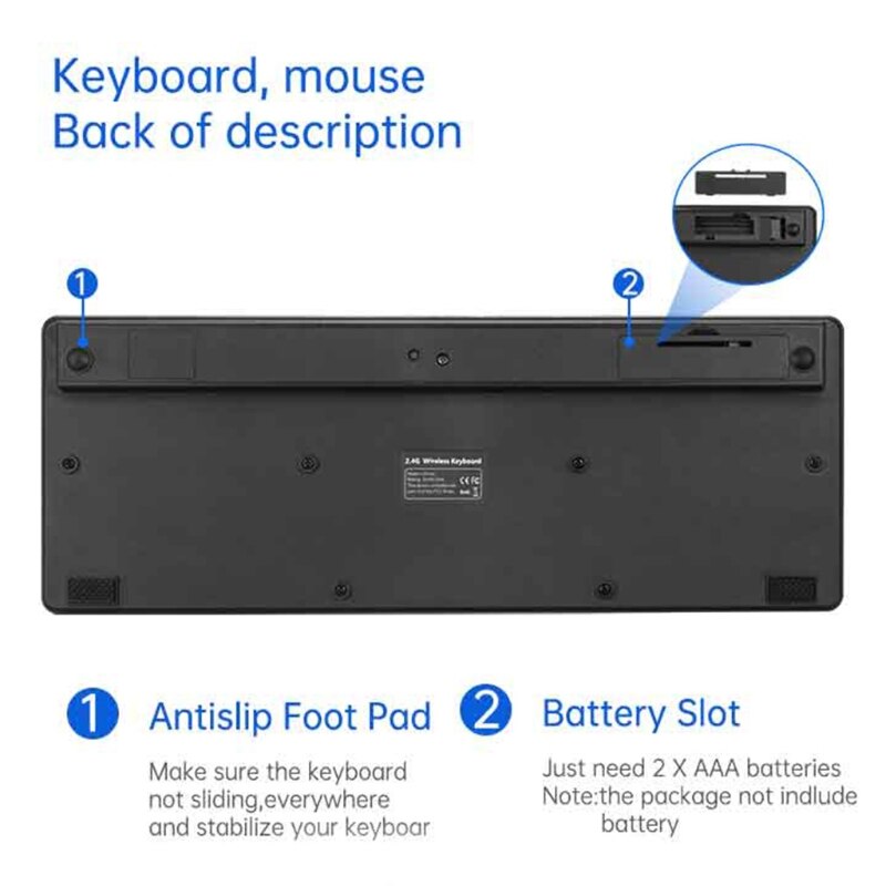 2.4G Wireless Keyboard Mouse Combo Set 1200DPI Silent USB Control for Notebook Laptop Mac Desktop PC Computer