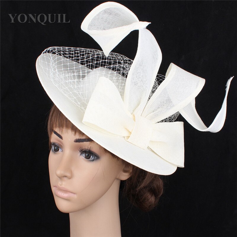 Large 30CM Round White Fascinator Base Velling Hair Accessories Women Party Wedding Hat Imitation Sinamay Birdcage Veil Headwear: Beige