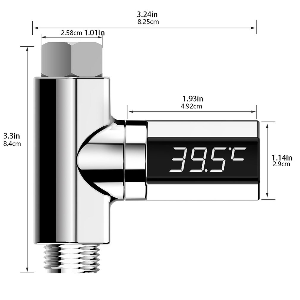 Monitor de temperatura del agua con pantalla LED Celsius, termómetro de ducha eléctrica, flujo de rotación de 360 grados, autogenerador