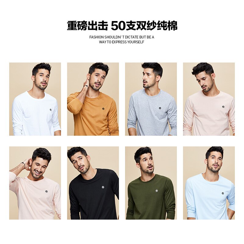 KUEGOU 100% baumwolle männer T-Shirt lange hülse herbst vertraglich stickerei übertragen unliniertes oberes kleid oben Plus größe ZT-496