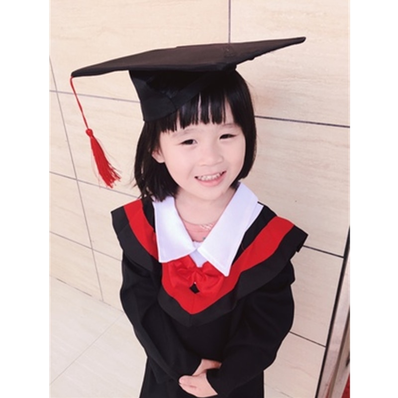 110-160cm Children Academic Graduation Costumes Gown Students Bachelor School Uniforms Photography Team Wear Robe with Cap