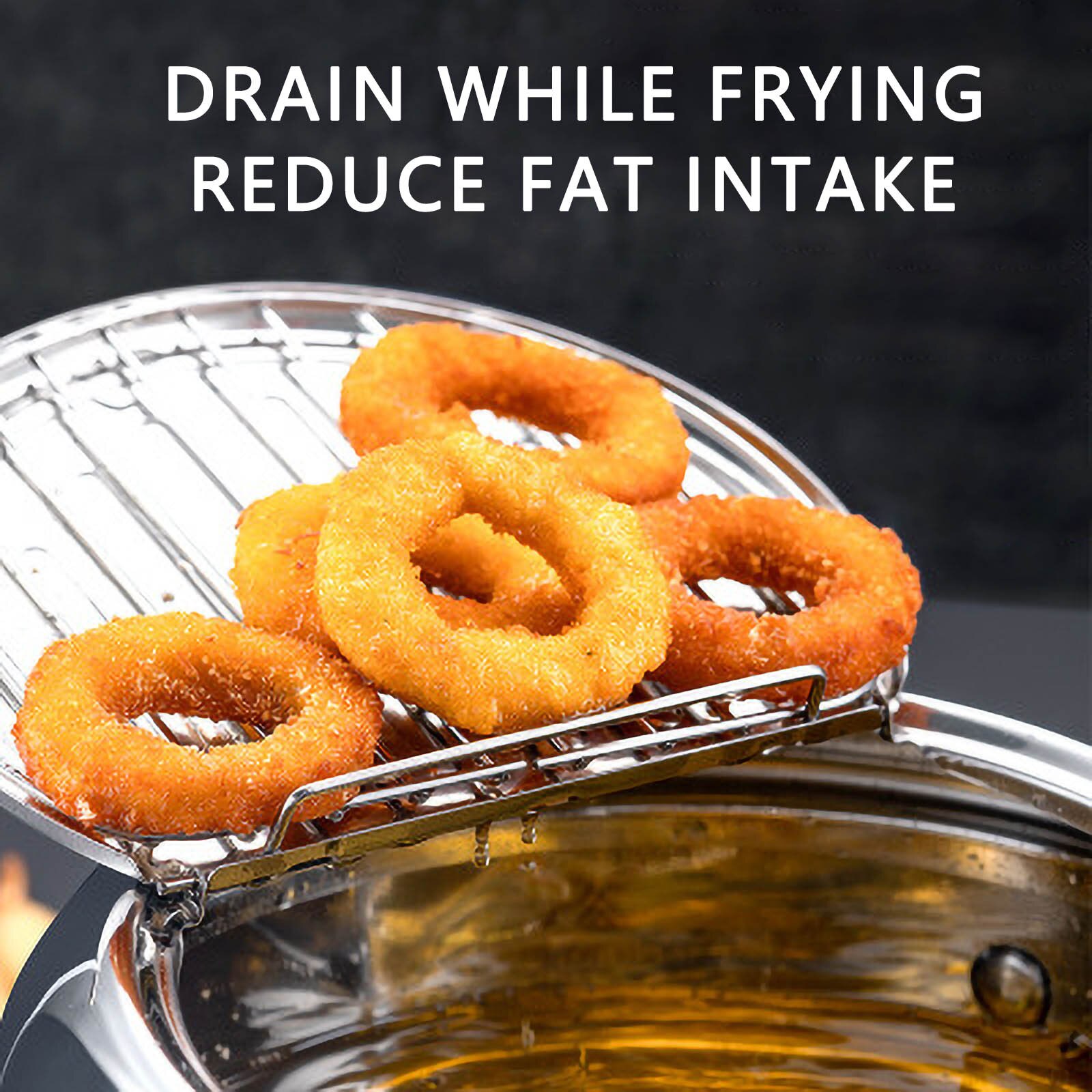 Household 304 Stainless Steel Fryer With Strainer And Temperature Control Mini Fryer Deep Fryer 20cm Diameter#g30