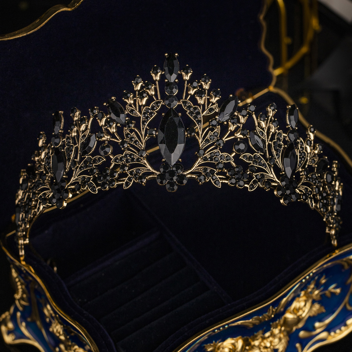 Luxo cristal strass coroa para mulheres, artesanal tiara, clássico, princesa, acessórios de cabelo para ocasiões importantes, moda: Preto