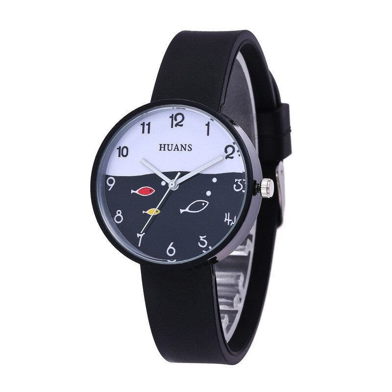 Top Brand Huans Kinderen Horloges Voor Vrouwen Meisje Clcok Kinderen Quartz Horloge Eenvoudige Kleine Verse Siliconen Kinderen horloge: Black