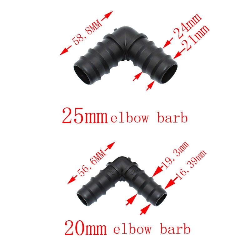 Wxrwxy riego de jardín 20mm codo púa 25mm juntas dobladas conector de riego púas 3/4 manguera conector de junta de reparación 5 uds