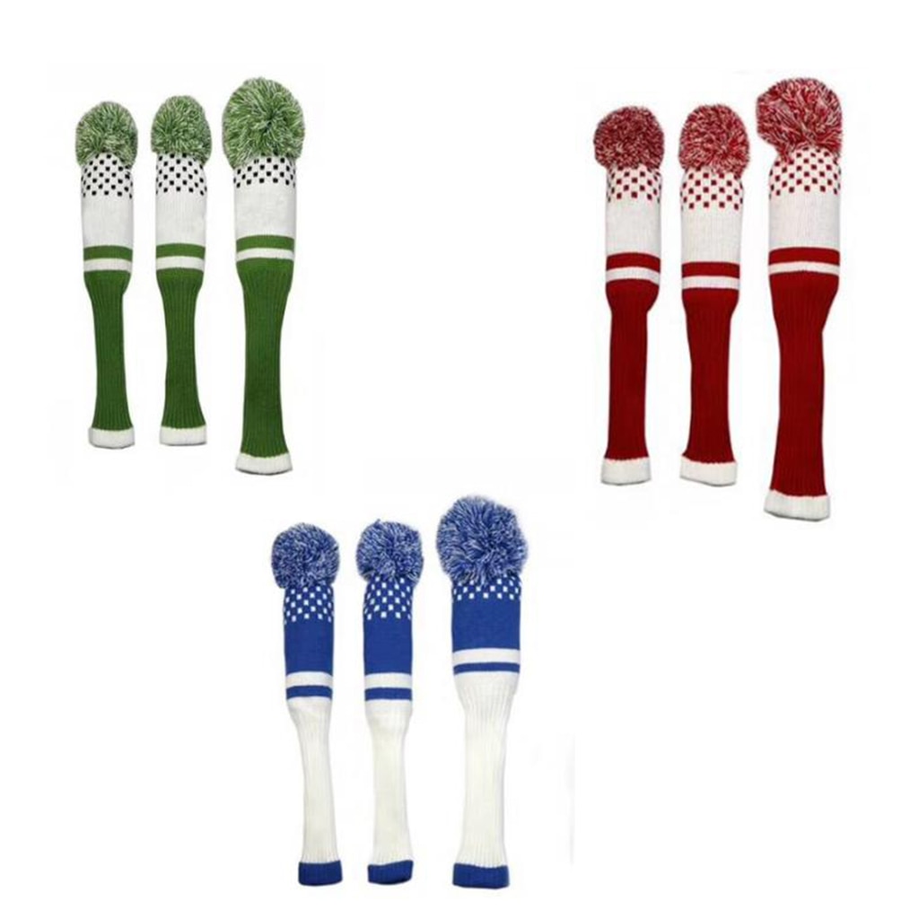 3 stücke Golf Club Sets Stricken Clubs Headcovers Holz Fahrer Kappe Pom Poms Golf Club Headcover Golf Club Schutzhülle kopf Schutz