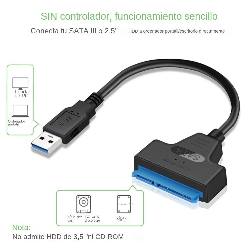 Usb sata 3 -kabel sata til usb 3.0- adapterkabler opptil  to 6 gbps støtte for 2.5- tommers ekstern ssd hdd-harddisk 22 -pinners sata iii for pc