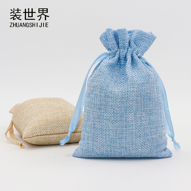 5Pcs 14x18cm Linen Drawstring Pouch Bag Logo Printed Jute Pouch Christmas/Wedding Party Bags