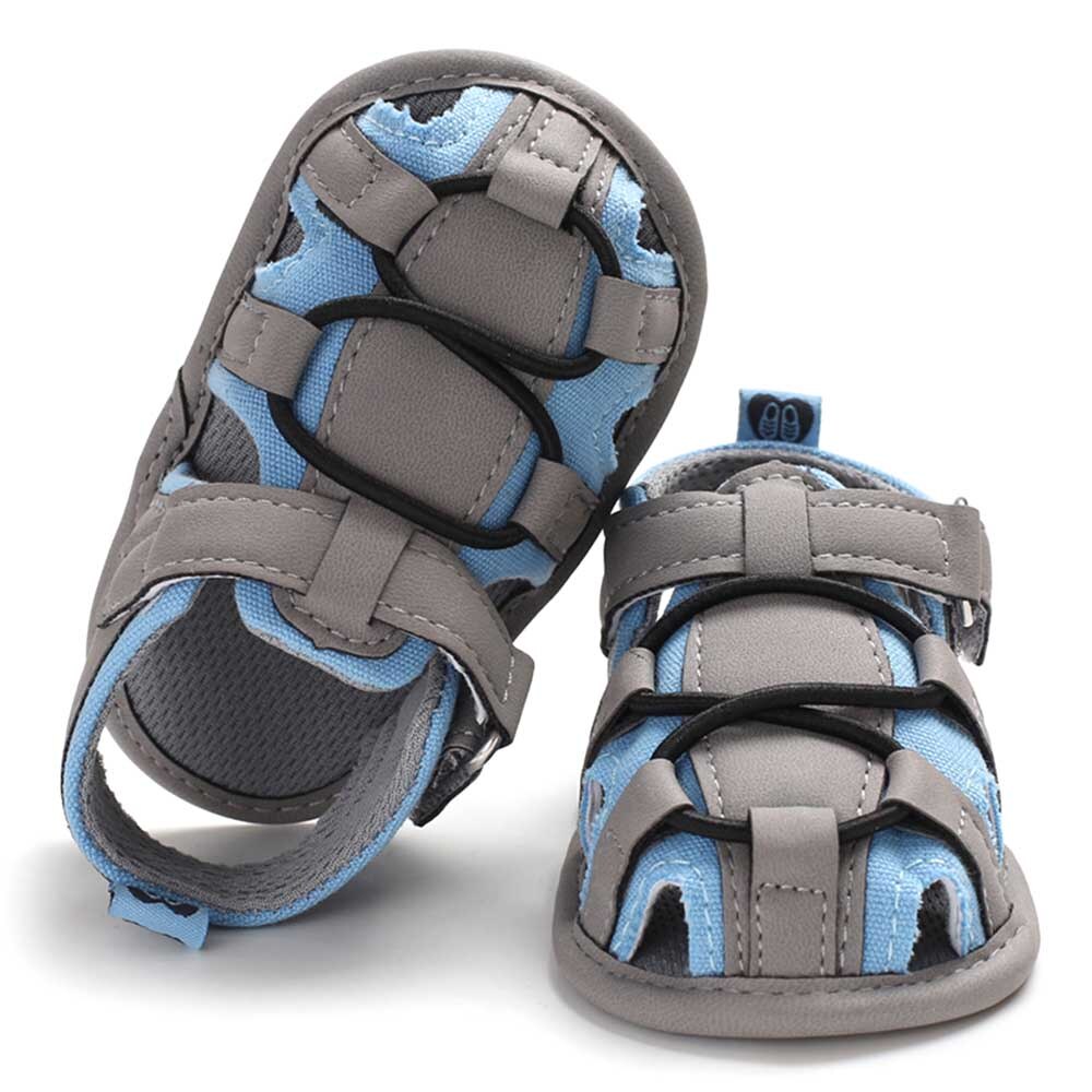 Summer Baby Boys Pu Leather Anti-Slip Breathable Sandals Mixed Color Shoes Toddler Soft Soled Garden Shoes Beach Shoes: Blue / 7-12 Months