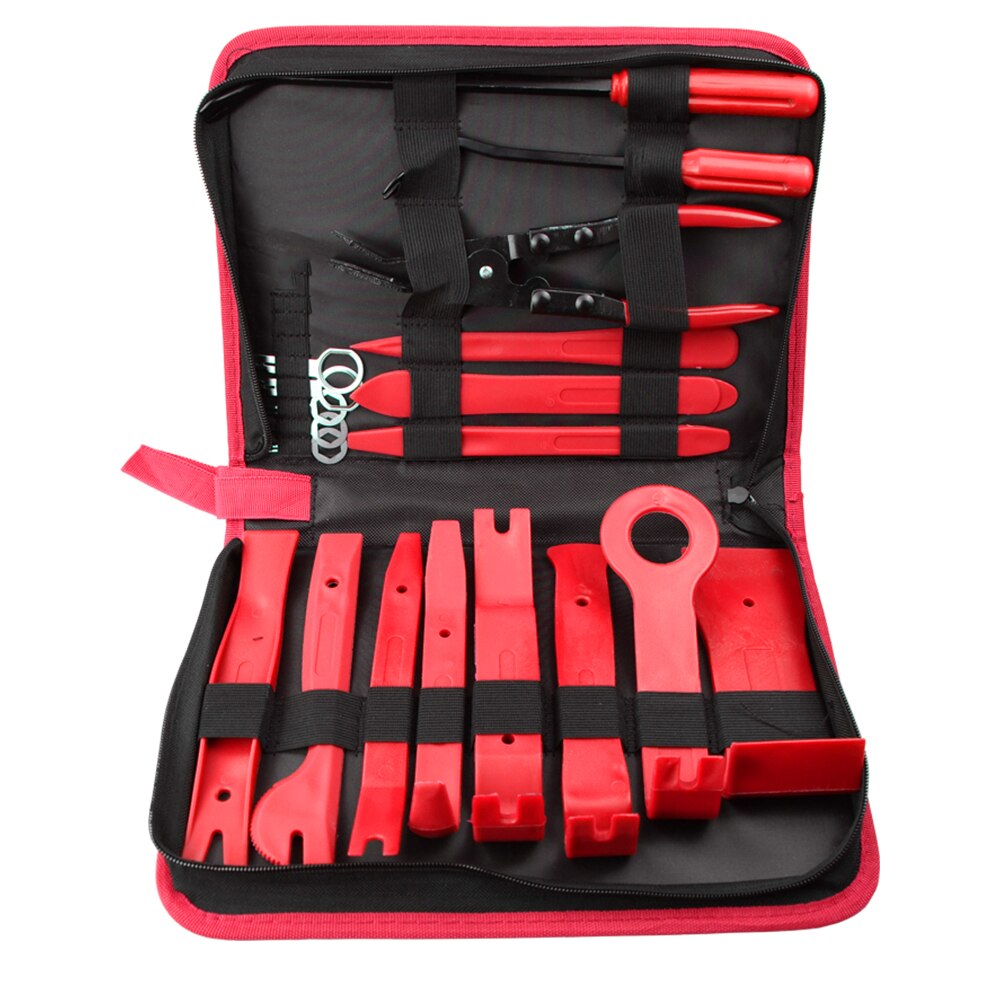 Red Car repair Auto Car Door Panel Remover Clip Trim Auto Fastener Pliers Puller Tool Retaining Clip Remover Pry Bar Tool: 19pcs Removal
