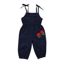 VS VOORRAAD Kids Meisjes gedrukt Borduurwerk bloemen Overalls Jumpsuit pak Outfit Kleding strap bandage mouwloze Overalls voor meisjes