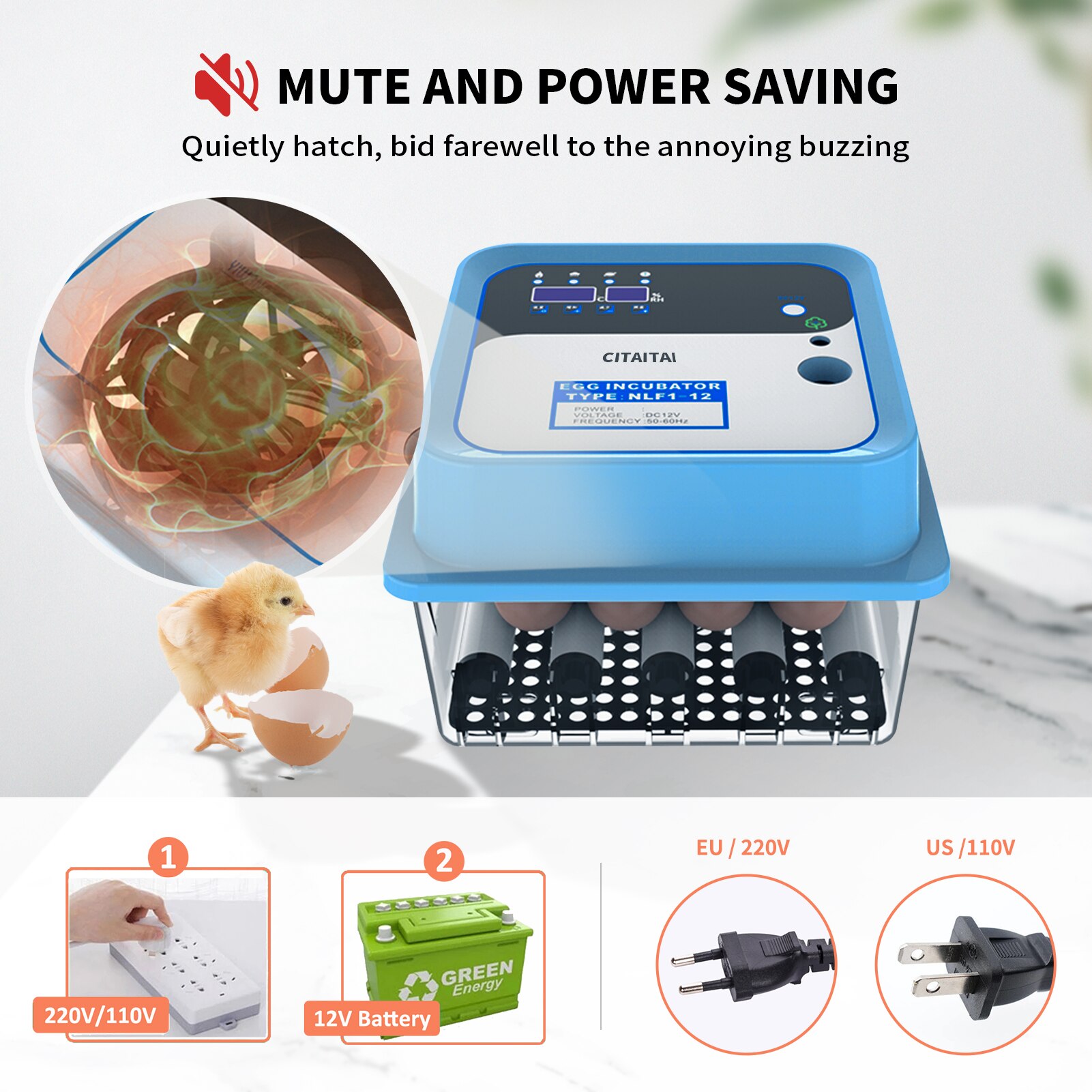 Egg Incubator Fully Automatic Incubator Household Brooder Farm Chicken Bird 12 Eggs Animal Supplies Hatching Machine Poultry