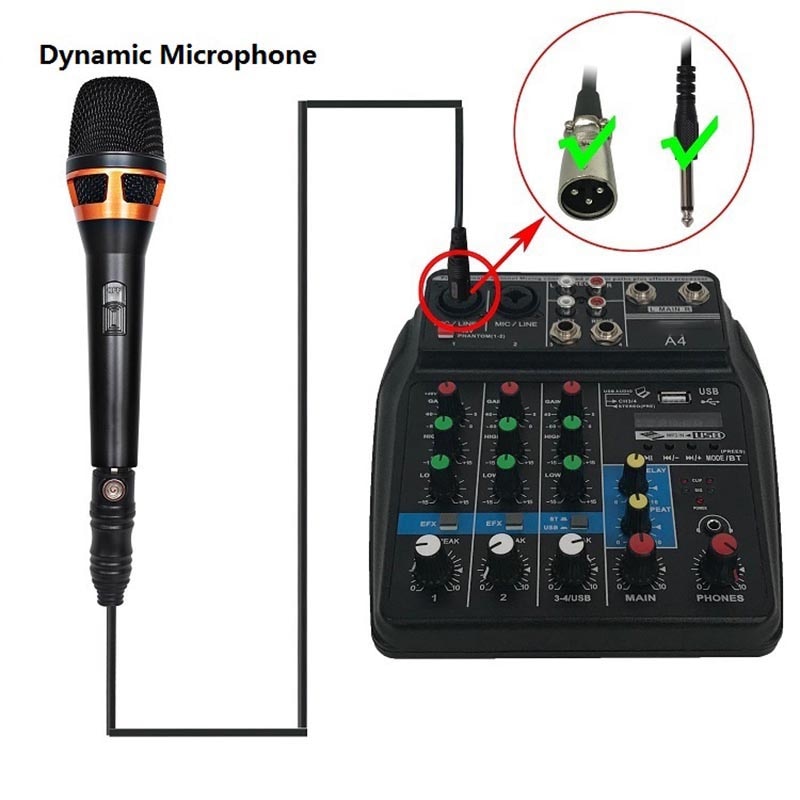 Eu Plug A4 Sound Mixing Console Bluetooth Usb Record Computer Playback 48V Phantom Power Delay Repaeat Effect 4 Channels Usb Aud