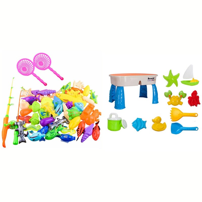40 Stks/set Kinderen Netic Vissen Ouder-kind Interactief Speelgoed & 1Set Zand En Water Tafel Set Met deksel Deksel: Default Title