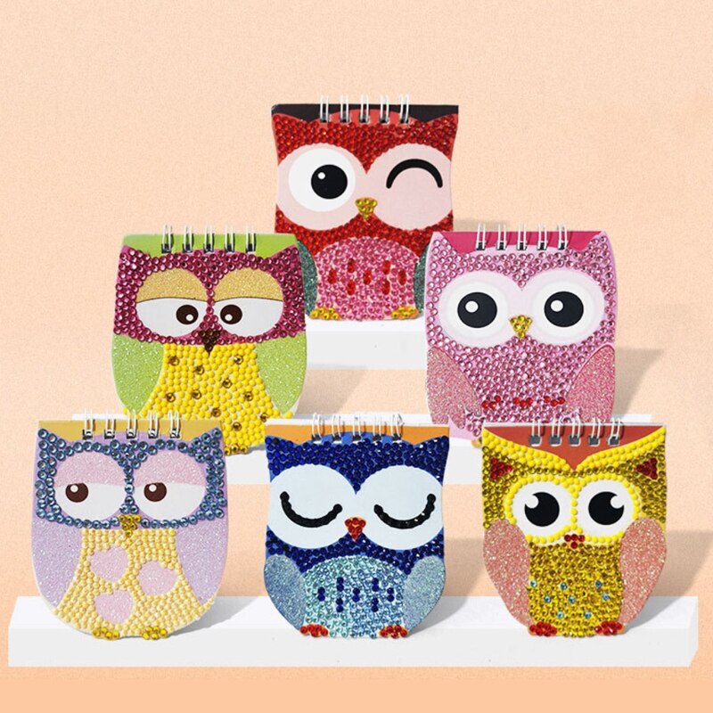 6 Pcs/Set DIY Diamond Painting Notebook Owl Shaped Diamond Art Kits Embroidery Cross Stitch Journal Diary Book Children