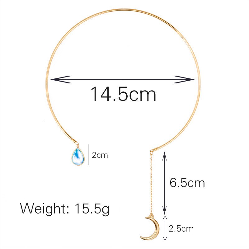 Punk Gouden Kleur Cirkel Ketting Met Maan & Waterdruppels Shape Crystal Hanger Voor Lady Choker Kettingen AnimeJewelry: Default Title