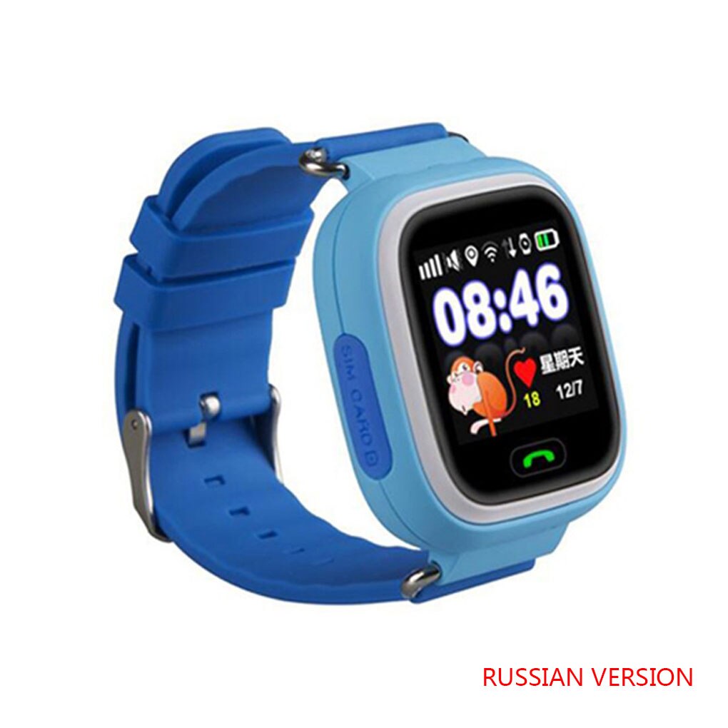 Reloj inteligente Q90 con GPS para chico, reloj de pulsera antipérdida para bebé, rastreador de dispositivo de ubicación de llamada SOS: blue Russian