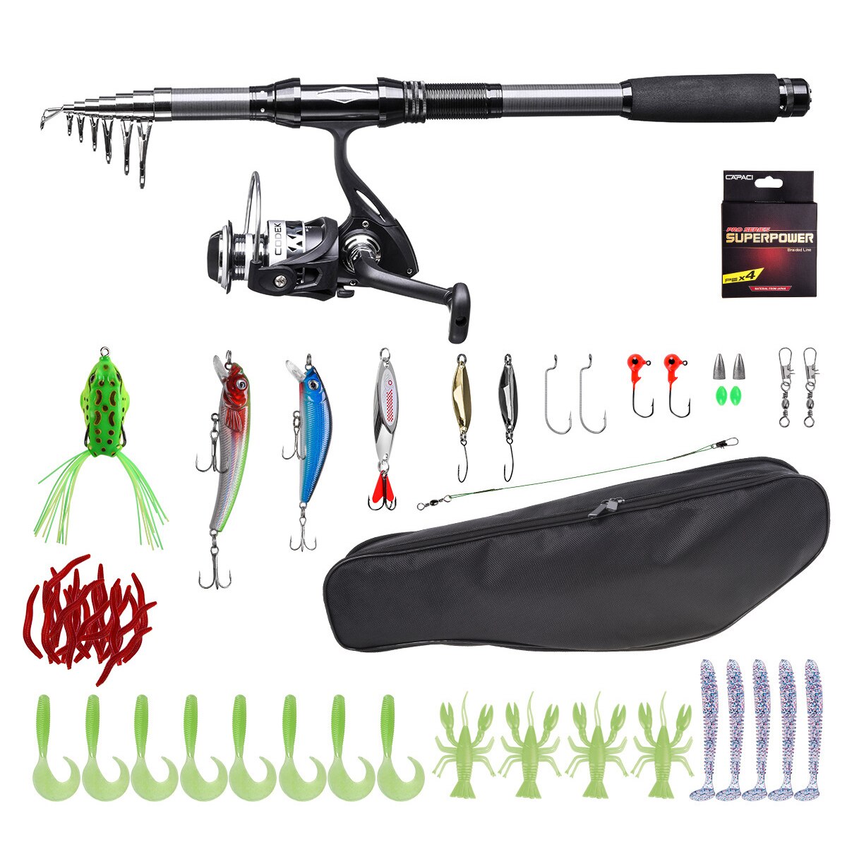 Portable Fishing Rod and Reel Combos Carbon Fiber Telescopic Fishing Rod Reel Set with Lures Jig Hooks Swivels Accessories