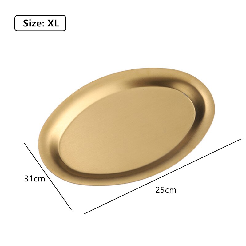 304 Stainless Steel Oval Golden Grill Plates Shallow Flat Bowls Fish Dish Food Dessert Tray: Gold XL
