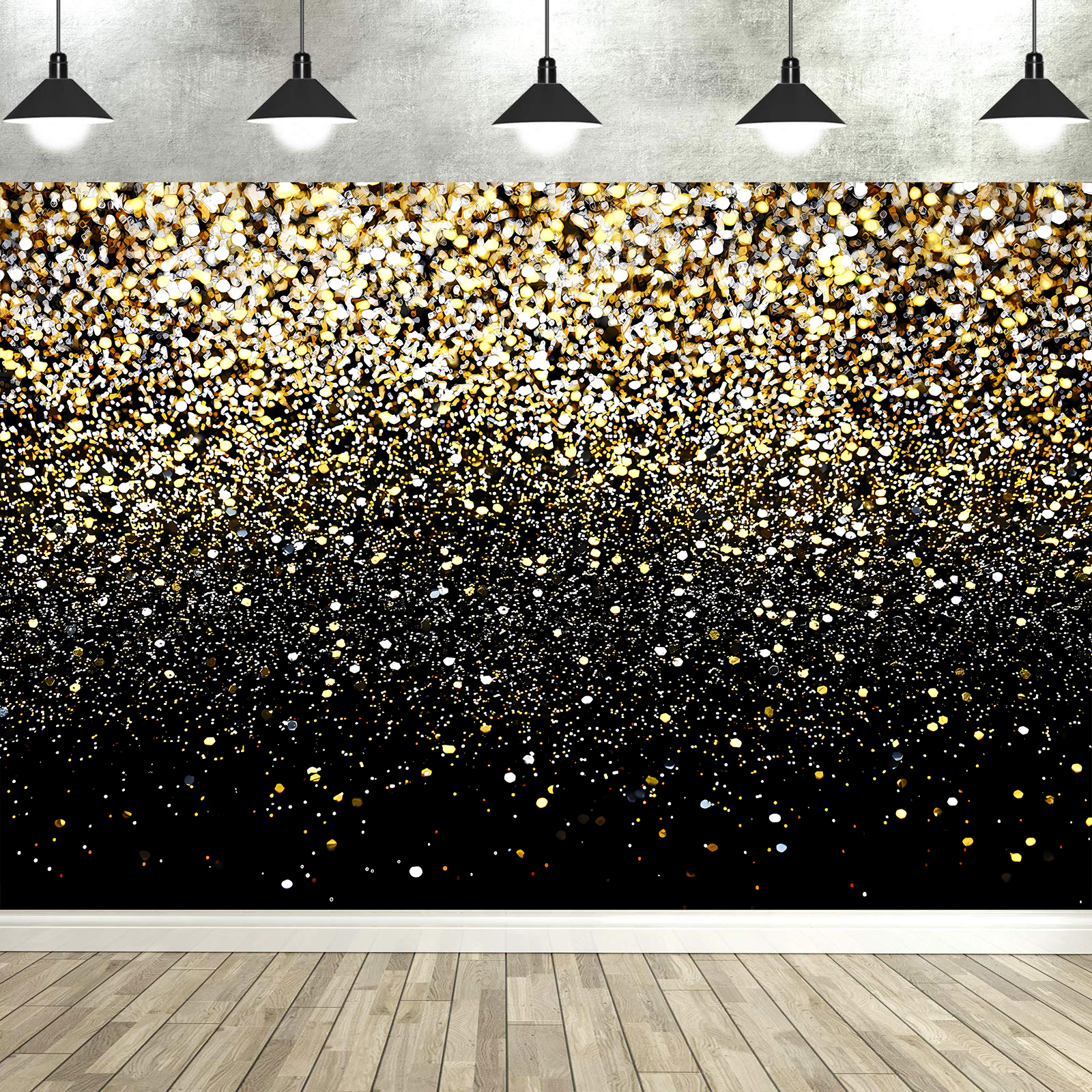 Dewprint Schwarz Gold Silber Glitzer Kulissen golden glänzend Punkt Stern Polka hell Bokeh Hintergründe für Geburtstag Hochzeit Party: Himmel Blau / 150*150