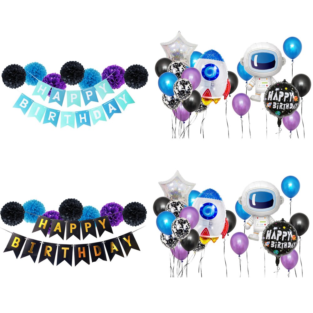 75PCS Outer Space Theme Birthday Party Decorations with Astronaut Spaceman Rocket Foil Balloons Banner Ribbon for Kids Boys