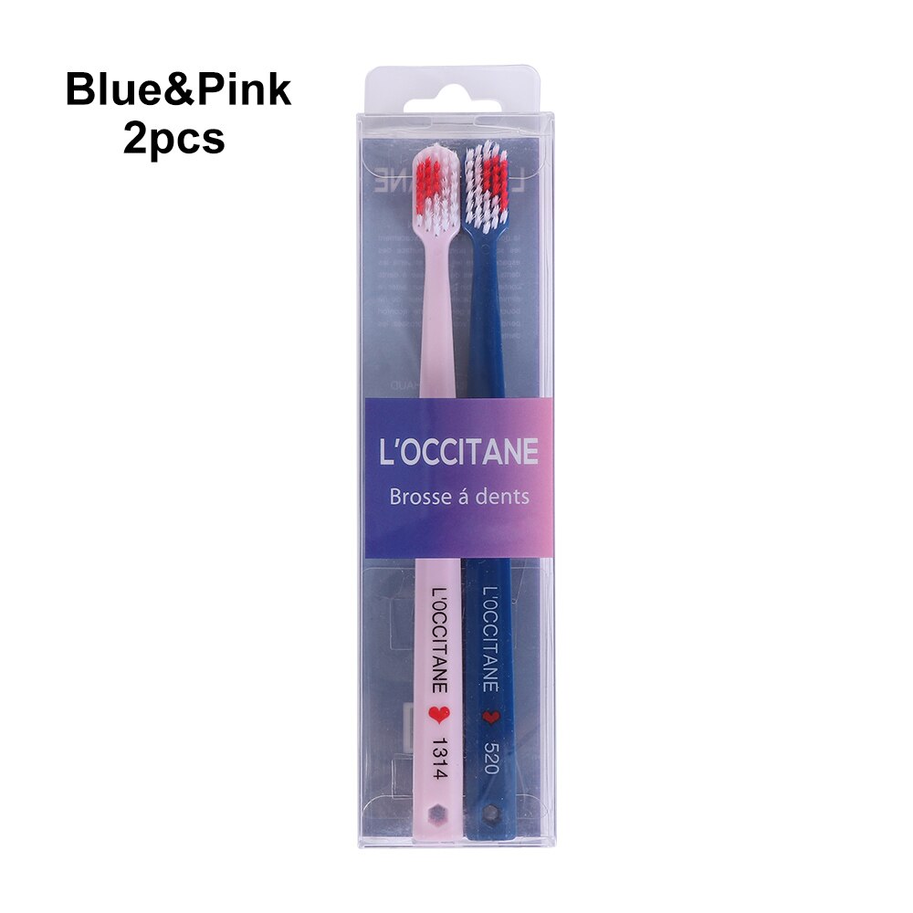 Brosse à dents à poils souples en forme de cœur, noire et blanche, pour Couple, famille, Nano, , pour adultes et enfants, 2 pièces/paquet: Blue and Pink