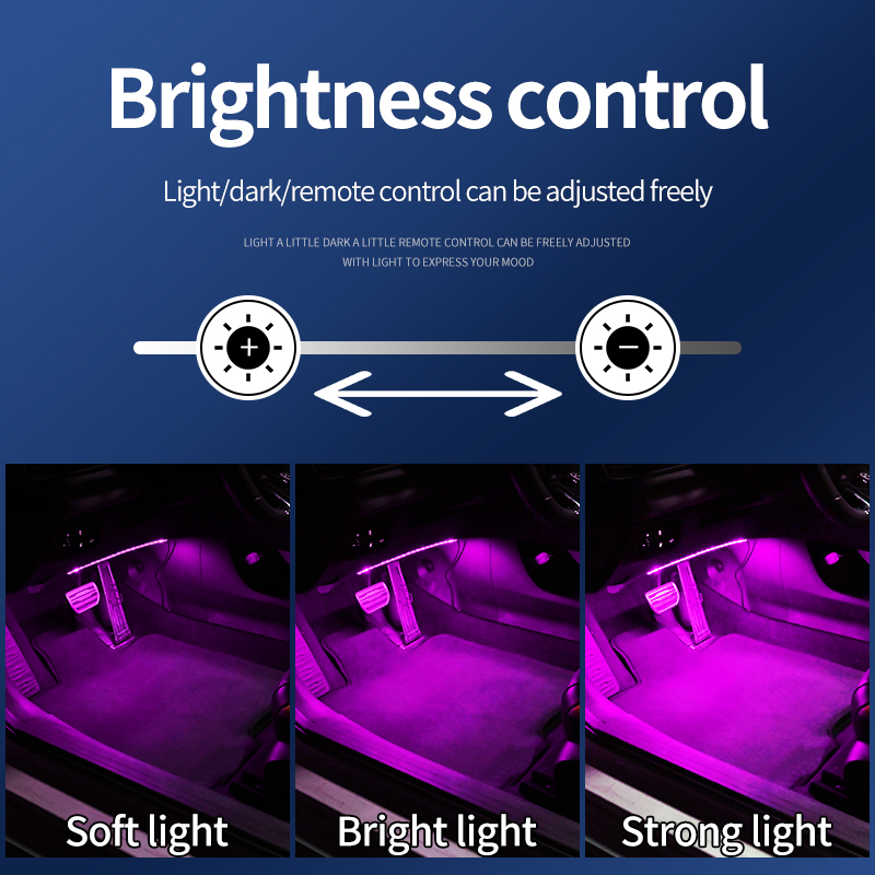 Tira de atmósfera para el pie del coche, luz LED con aplicación remota, Control, iluminación USB, sincronización de música, brillo ajustado, luz ambiental libre, 1 Uds.