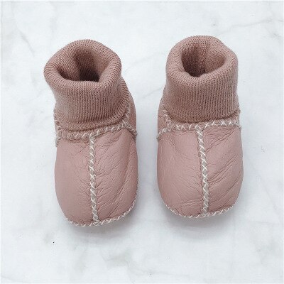 Chaussures bébé bottes nourrissons chaussures d'hiver chaudes fourrure laine filles chaussons bébé peau de mouton chaussures bébé garçon: Rose / 1