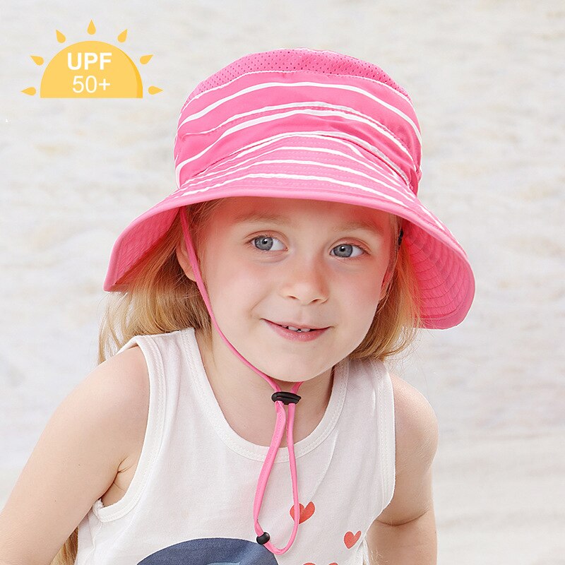 Hat For Children Summer Beach Cap Boy Girl Sun UPF50 Big Brim With String Accessory For Toddlers Baby: Pink / 52-56cm  3-5 years