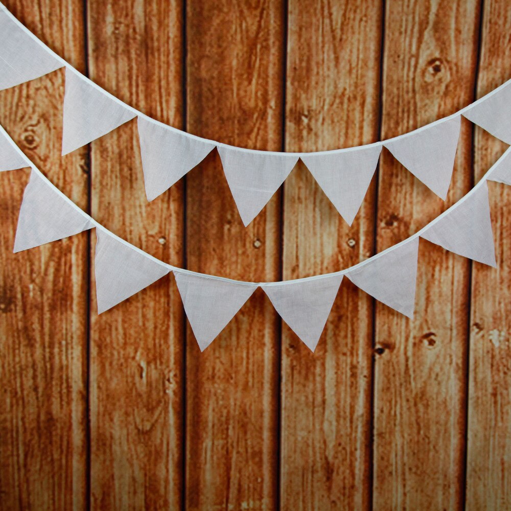 Drapeaux en tissu blanc 1 pièce | 3.2M de long 12 drapeaux, banderole de mariage, décoration de fête d'anniversaire pour enfants, fanion chambre de bébé, drapeaux de prise de photos