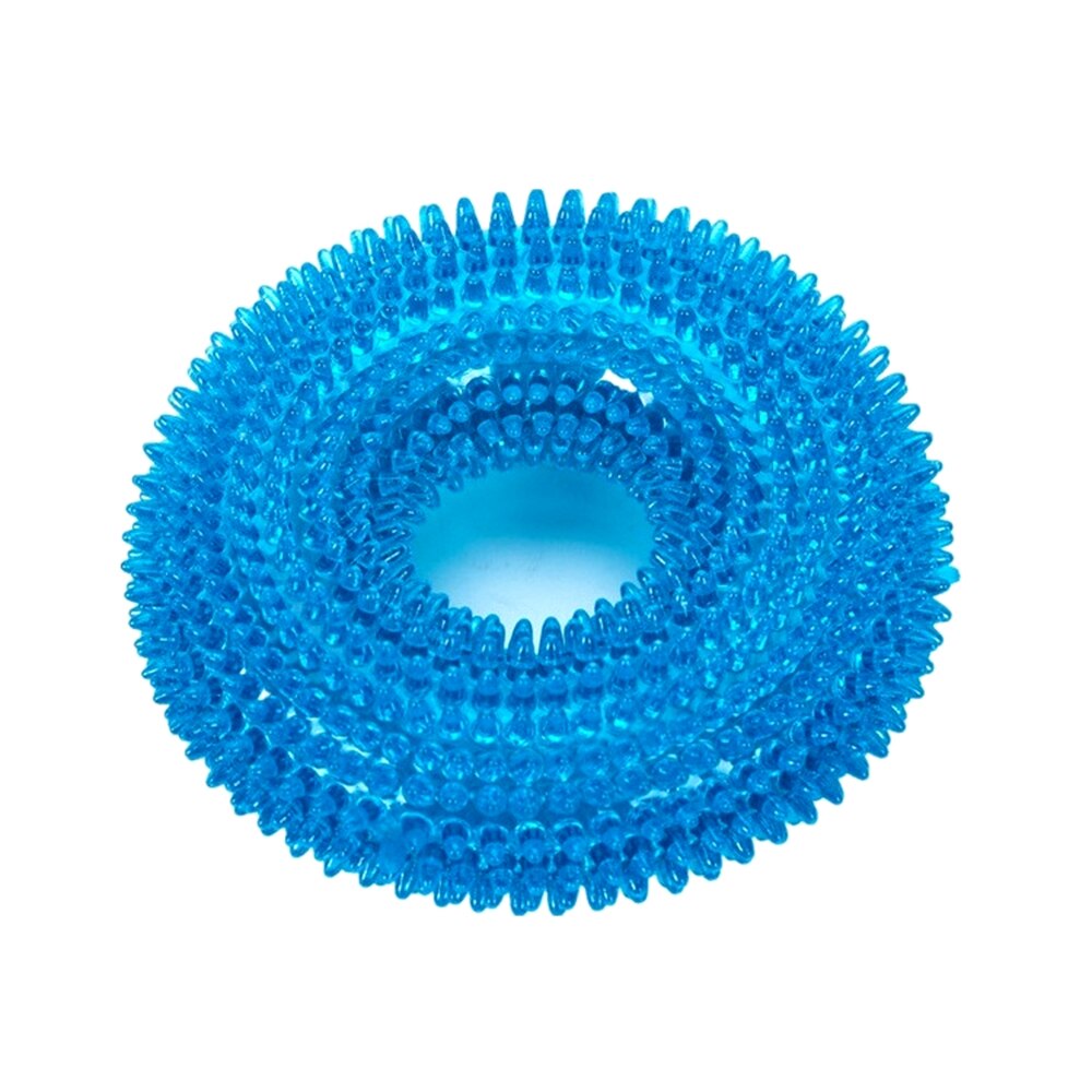 Squeak Chew Pet Toys for Large Dogs Golden Retriever Training Funny Circular Ring of Hawthorn Interactive Toys Dog Toothbrush: 12.5cm Peacock blue