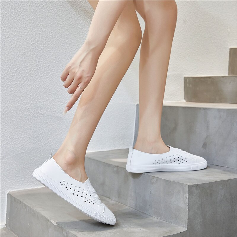 Tennis légères à plateforme pour femmes, baskets respirantes en cuir à enfiler, chaussures décontractées pour l'extérieur, grande taille 43, été