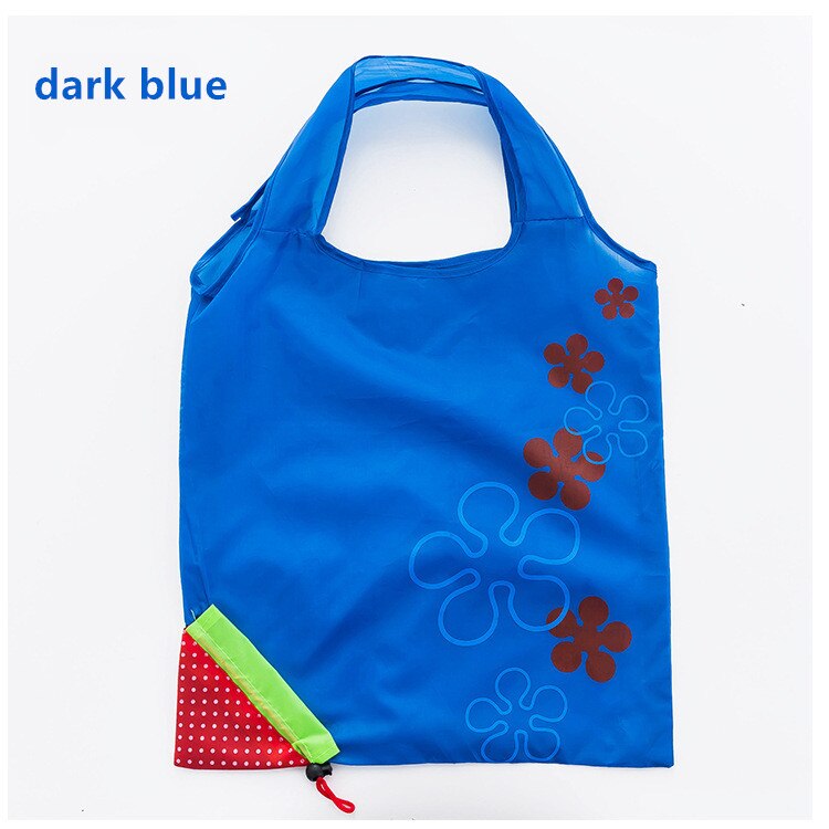 Reusable eco-friendly bag Foldable shopping bag Strawberry bag Handbag Foldable Grocery storage bag Nylon tote Bag: dark blue