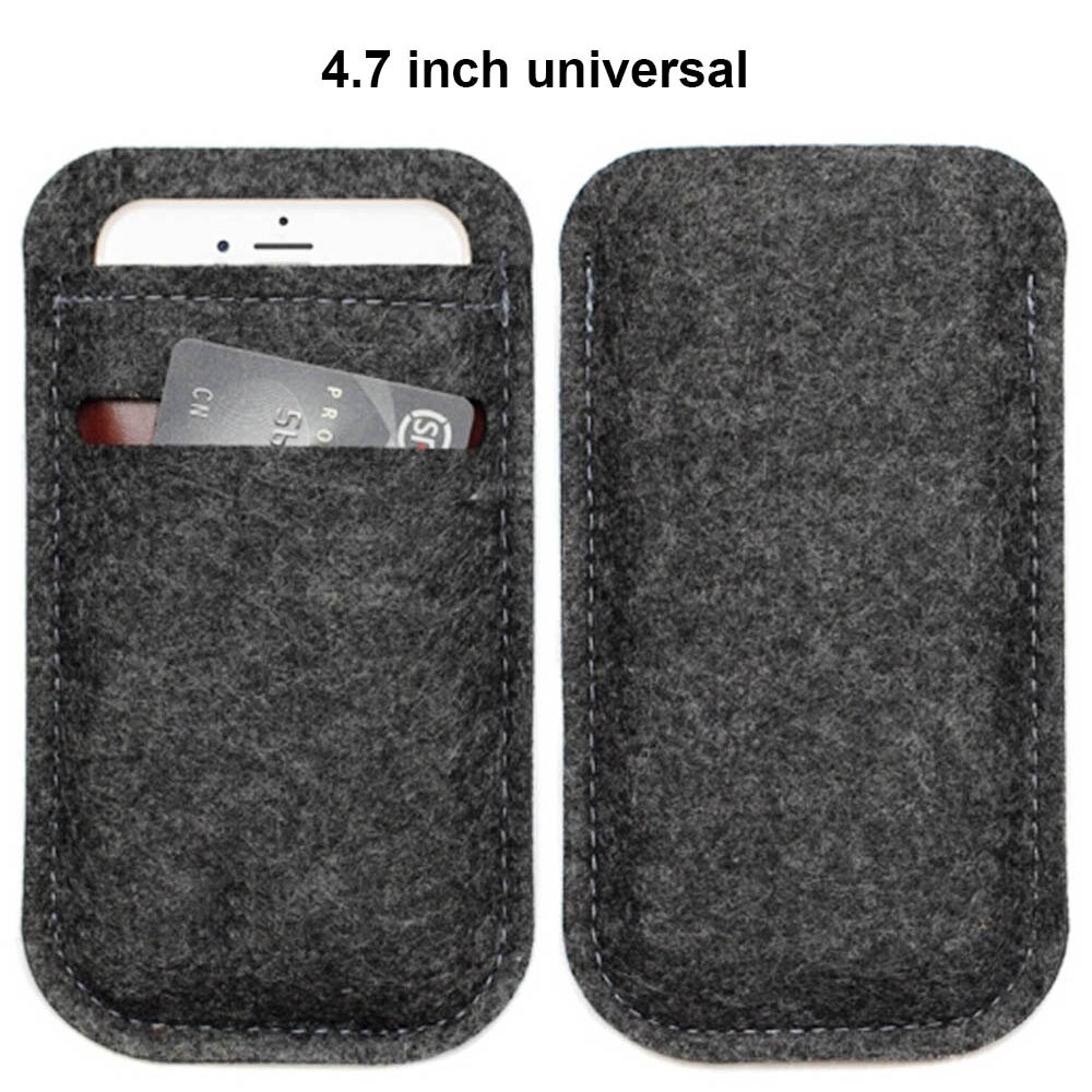 Universal Wool Felt Case Bag For 4.7 5.5 inch Mobile Phone Case Wallet Bag Card Slot Pouch Cover for iPhone 6 7 8 Plus Samsung: 4.7 inch-deep grey
