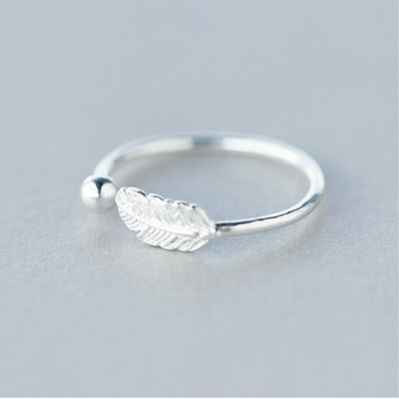 Leather Leaf Simple 925 Sterling Silver Temperament Personality Female Trendy Resizable Opening Rings SRI026