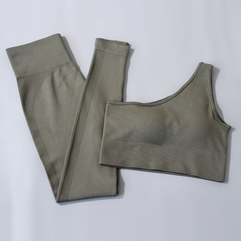 Naked-Voelen Yoga Set Yoga Leggings Set Vrouwen Fitness Pak Voor Yoga Kleding Hoge Taille Gym Workout Sportkleding Gym sport Kleding: Army Green / M