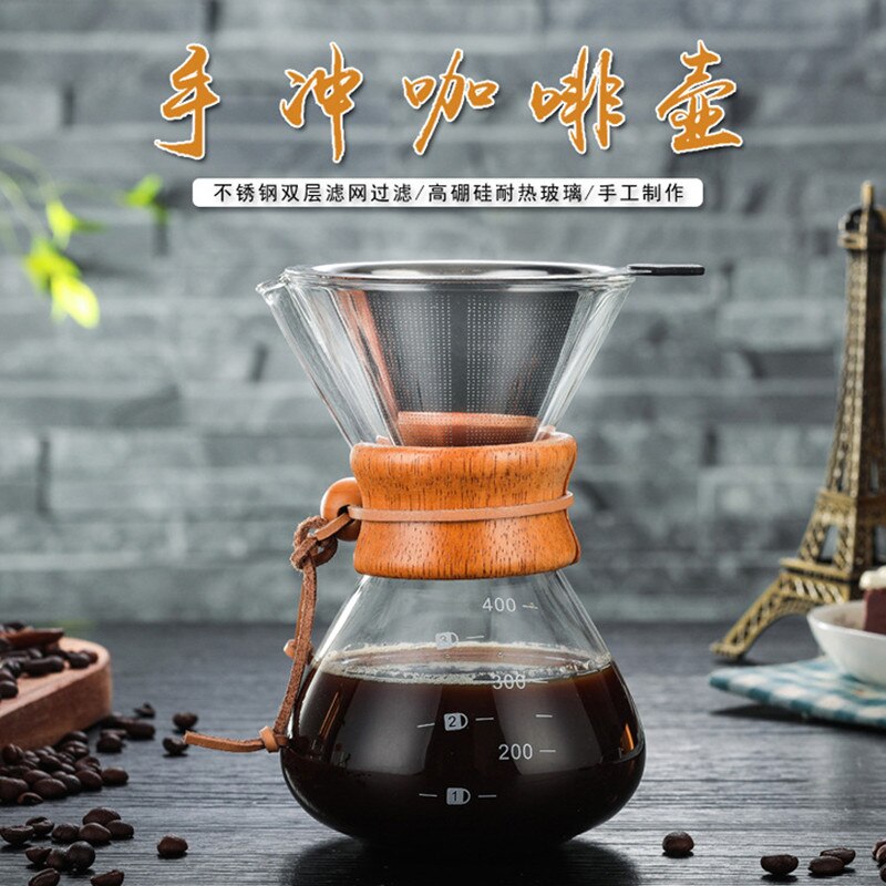 Hoge Temperaturen Glas Koffiezetapparaat Koffiepot Espressomachine Met Rvs Filter Pot 400 Ml