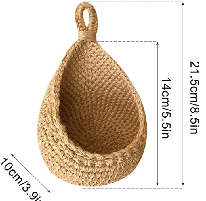 Woven Storage Baskets Wall Hanging Vegetable Fruit Rope Rattan Basket Kitchen Table Wall Hanging Storage Organizer Flower Vase: XXS
