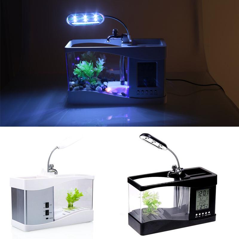 Thermometer LED Light Fish Tank Small Aquarium Goldfish Bowl Lamp Store Multifunction Durable Mini Fish Tank Family