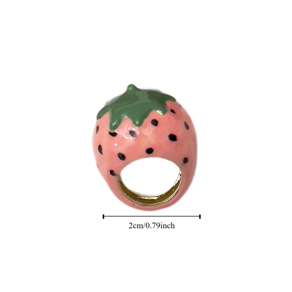 Unique Strawberry Drip Oil Ring Lemon Dripping Oil Painting Ring Korean Style Cherry Fruit Enamel Ring