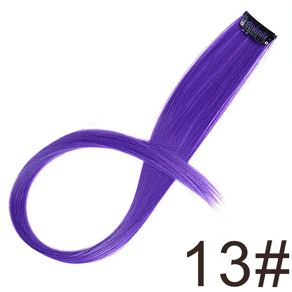 Long 20"Inches Synthetic Single Clip Hair Extensions Rainbow Colors Straight Hairpiece for Women 10PCS/pack: purple