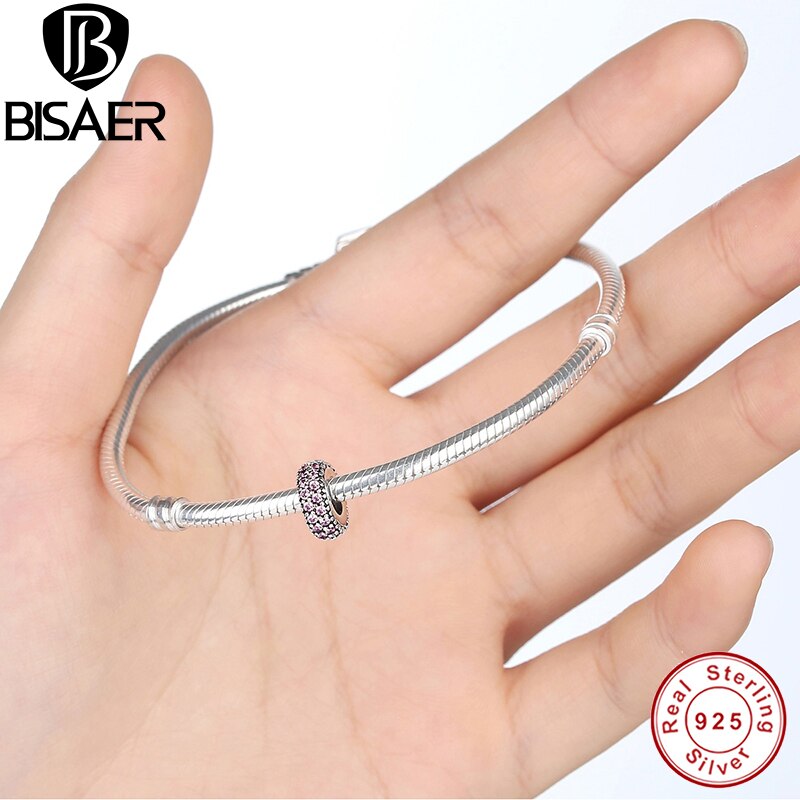 Charms Fit Bisaer Originele Armband Ketting 925 Sterling Zilveren Inspiratie Binnen Spacer, Roze Cz Kralen WEUS124