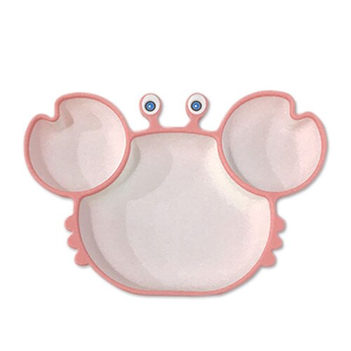 Sub-grid Silicone Sucker Tableware For Baby Cartoon Crab Anti-fall Dinner Plate Infant Kids Supplementary Food Bowl Soft Dishes: Pink