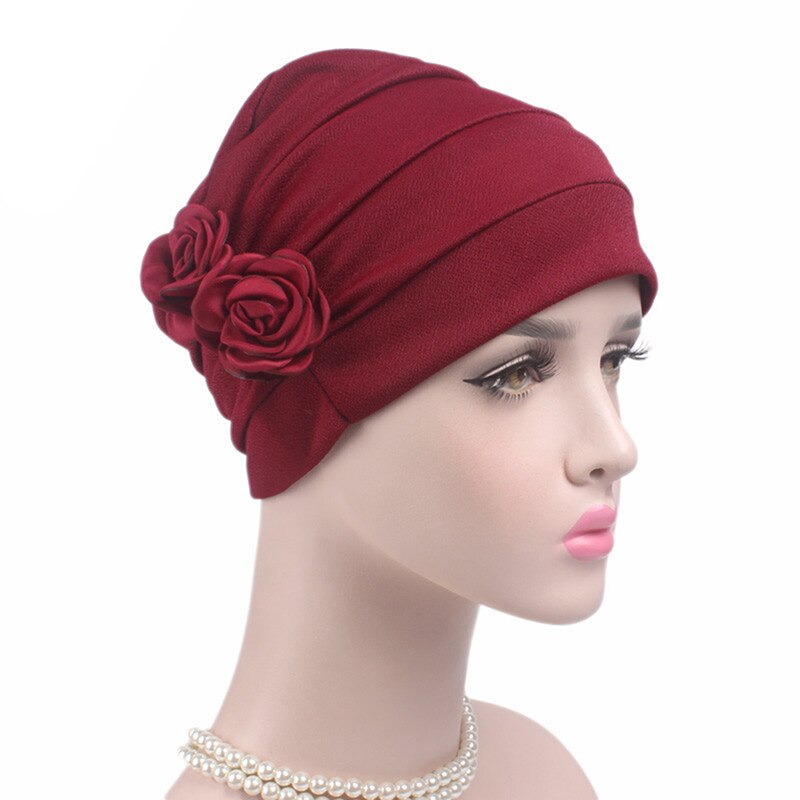 Vrouwen mooie bloem bloem hijab tulband hoed dame kanker chemo haaruitval pet hoofddoek wikkel cover!: Rood
