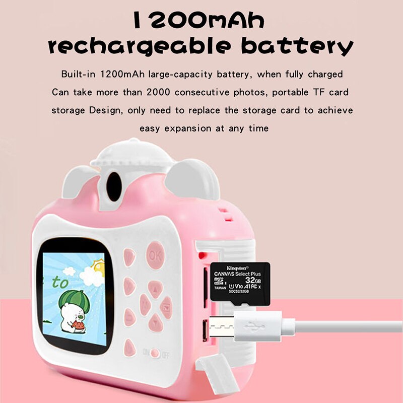 Kids Camera Instant Print Camera 180 ° Draaibare Lens Hd 1080P Digitale Camera Voor Kinderen Print Camera Met 100 stuks Thermisch Papier