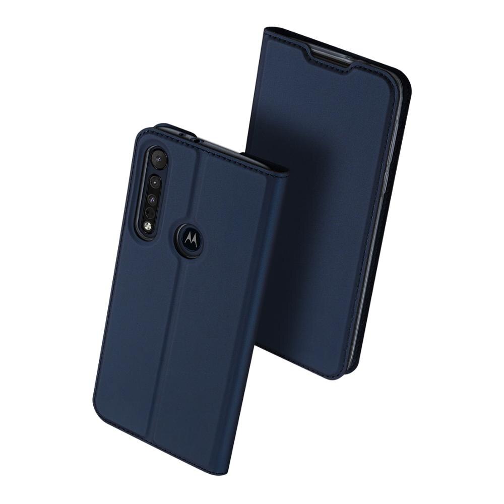 Voor motorola one macro hoesje luxe magnetische flip lederen hoesje voor motorola one macro pags 0005in kaarthouder holster telefoonhoesje: Donkerblauw