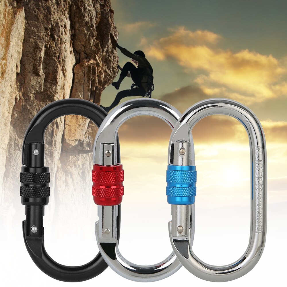 25KN Climbing Carabiner Screw Locking Gate Carabiner Heavy Duty O-shape Steel Hammock Buckle Climbing Hiking Accessories
