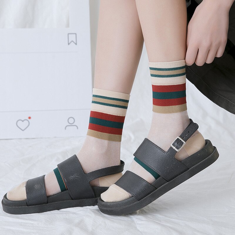 5 Paar Kant Mesh Sokken - Ademend Zomer Transparant Elastisch Geometrisch